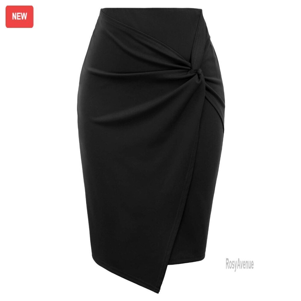 High Waist Pencil Skirt Elastic Wrap Front Tummy Control Office Wear